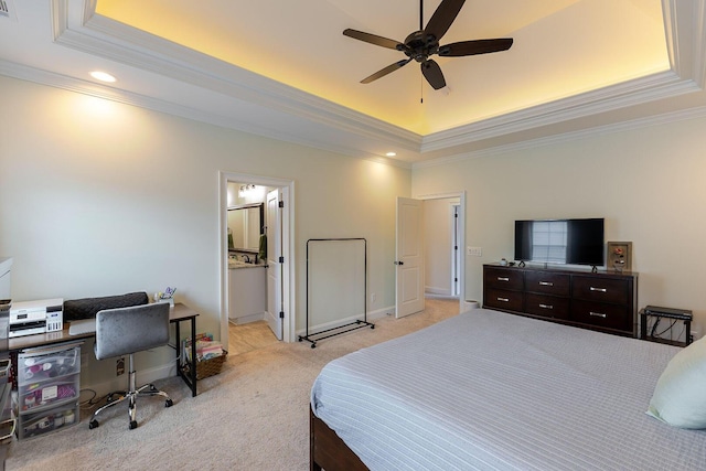 719 Nuttall St, Evans, GA 30809 - bedroom with a tray ceiling, light carpet, ornamental molding, recessed lighting, and an office area