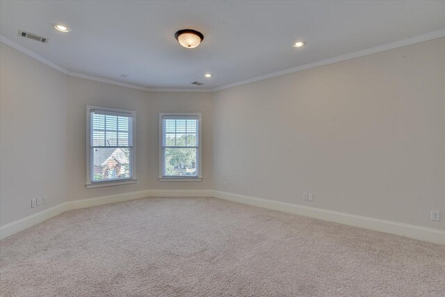 empty room with carpet floors and ornamental molding