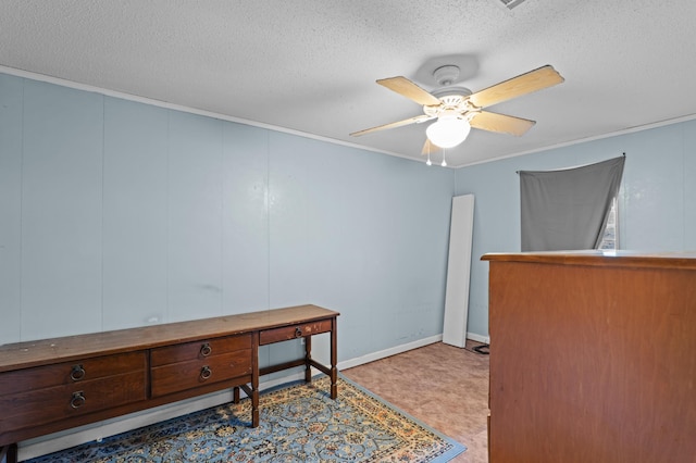 3626 Langdon Dr, Augusta, GA 30906 - office with a textured ceiling, crown molding, a ceiling fan, and tile patterned floors
