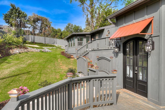 2417 Wilkshire Dr, Augusta, GA 30904 - view of yard with fence, french doors, stairway, and a deck