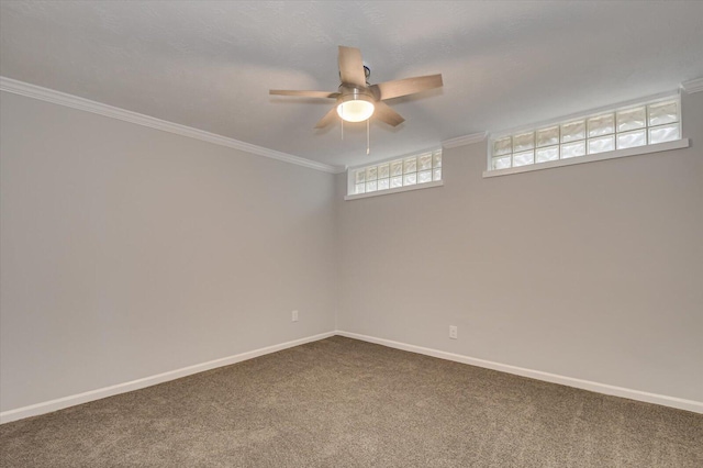 2417 Wilkshire Dr, Augusta, GA 30904 - unfurnished room with baseboards, carpet flooring, ornamental molding, and a ceiling fan
