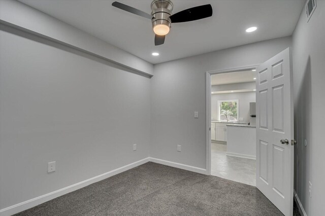 2417 Wilkshire Dr, Augusta, GA 30904 - spare room with carpet flooring, visible vents, baseboards, ceiling fan, and recessed lighting
