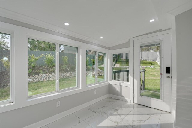 2417 Wilkshire Dr, Augusta, GA 30904 - unfurnished sunroom with marble finish floor, ornamental molding, baseboards, and recessed lighting