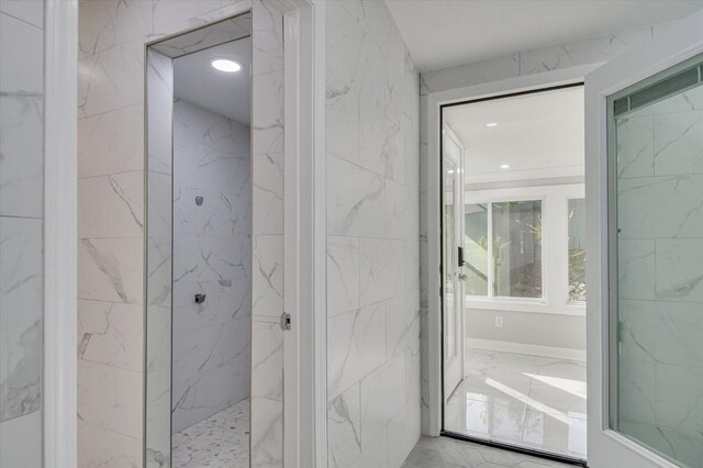 2417 Wilkshire Dr, Augusta, GA 30904 - bathroom with marble finish floor, recessed lighting, and a marble finish shower