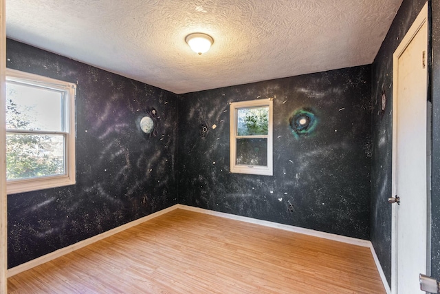 empty room featuring wood-type flooring and a textured ceiling