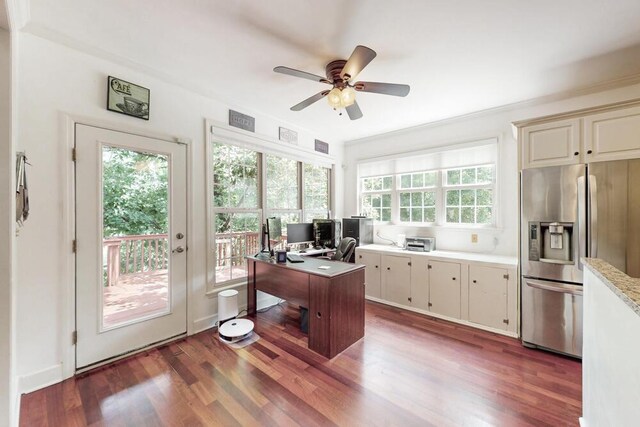 249 Calloway Dr, Evans, GA 30809 - home office featuring healthy amount of natural light, ceiling fan, and wood finished floors