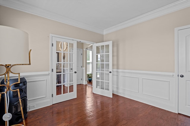 1610 Cedar Hill Dr, Grovetown, GA 30813 - office featuring french doors, ornamental molding, a wainscoted wall, wood finished floors, and a decorative wall