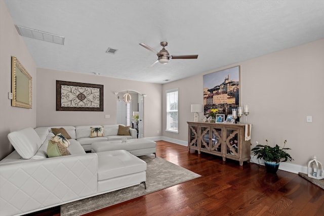 1610 Cedar Hill Dr, Grovetown, GA 30813 - living room with a ceiling fan, wood finished floors, and arched walkways