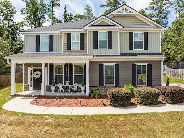 1610 Cedar Hill Dr, Grovetown, GA 30813 - view of front facade featuring covered porch, board and batten siding, and stone siding