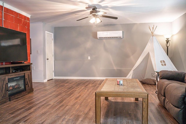 1410 Summit Way, Grovetown, GA 30813 - living room featuring a wall mounted air conditioner, ceiling fan, and wood finished floors