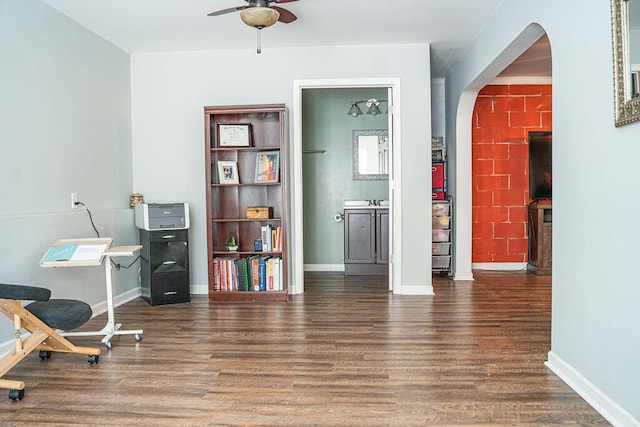 1410 Summit Way, Grovetown, GA 30813 - office area with wood finished floors, ceiling fan, and arched walkways