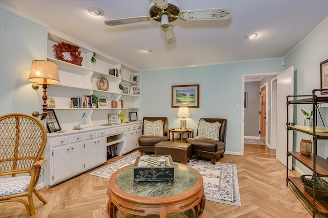3122 Ramsgate Rd, Augusta, GA 30909 - sitting room with ornamental molding and ceiling fan