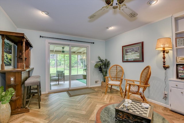 3122 Ramsgate Rd, Augusta, GA 30909 - sitting room featuring ceiling fan, crown molding, and recessed lighting