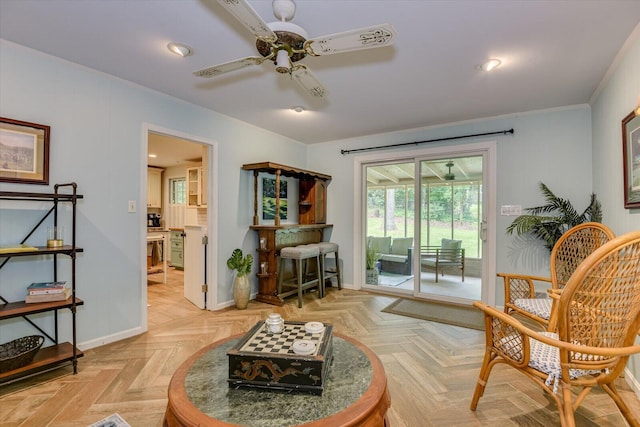 3122 Ramsgate Rd, Augusta, GA 30909 - living area with ceiling fan, recessed lighting, and crown molding