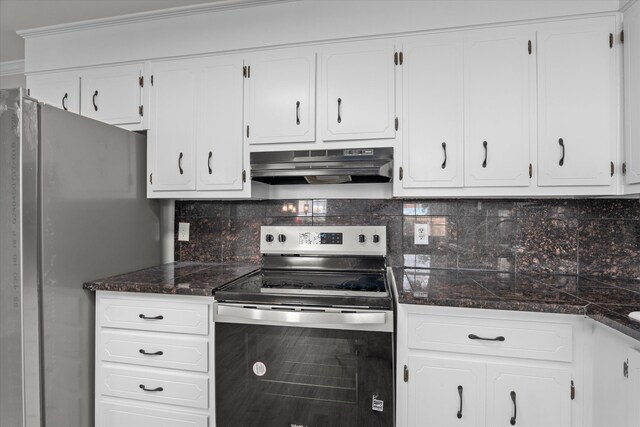2638 Central Ave, Augusta, GA 30904 - kitchen with white cabinetry, tasteful backsplash, appliances with stainless steel finishes, and under cabinet range hood