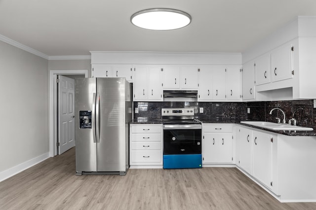 2638 Central Ave, Augusta, GA 30904 - kitchen with a sink, under cabinet range hood, light wood-type flooring, crown molding, and appliances with stainless steel finishes
