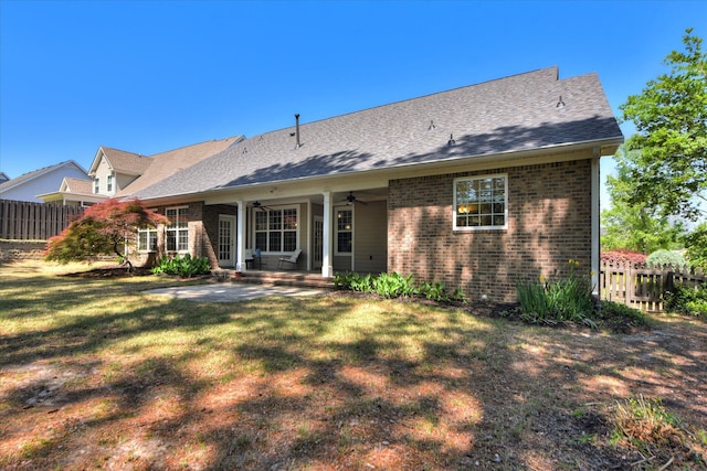 421 Armstrong Way, Evans, GA 30809 - rear view of house featuring a ceiling fan, brick siding, a patio area, and a shingled roof