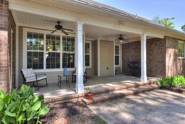 421 Armstrong Way, Evans, GA 30809 - view of patio / terrace with ceiling fan, a porch, and a grill
