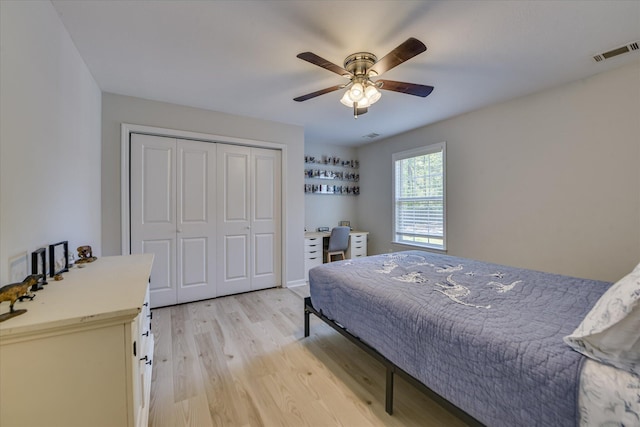 421 Armstrong Way, Evans, GA 30809 - bedroom with light wood-type flooring, a closet, a desk, and ceiling fan