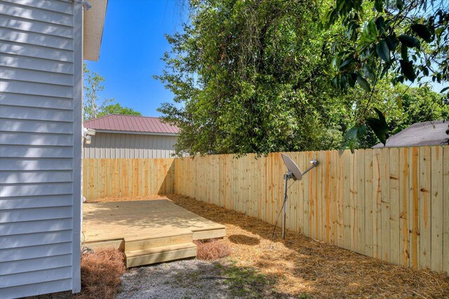 view of yard with a fenced backyard and a deck