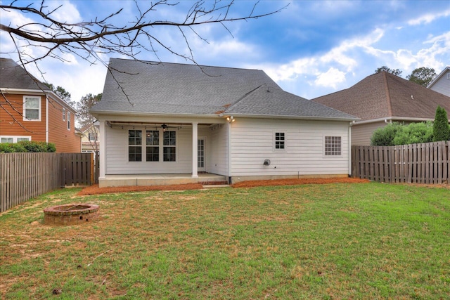 951 Napiers Post Dr, Evans, GA 30809 - back of house with a fire pit, a fenced backyard, a patio, and ceiling fan