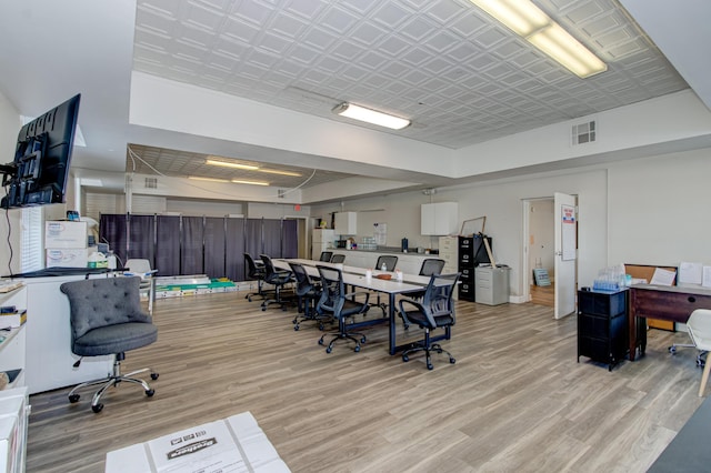 office area with light wood-type flooring