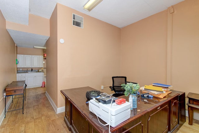 interior space with light hardwood / wood-style floors and sink