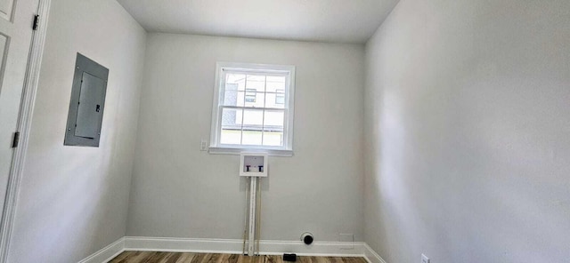 1306 Dominica Dr, Augusta, GA 30909 - washroom with electric panel, hookup for a washing machine, dark wood finished floors, and baseboards