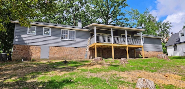 1306 Dominica Dr, Augusta, GA 30909 - rear view of house featuring a chimney, a wooden deck, central air condition unit, and crawl space