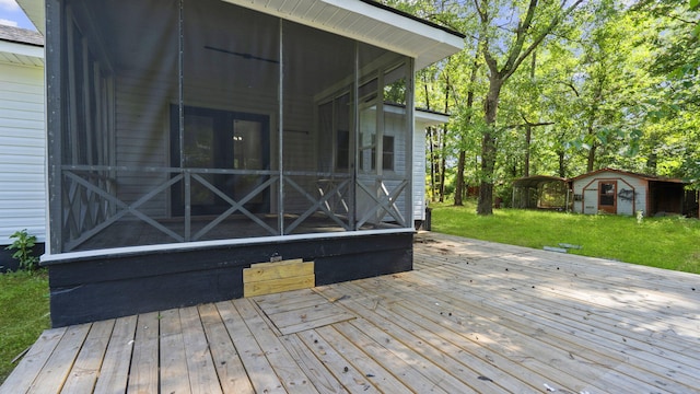 4593 Windsor Spring Rd, Hephzibah, GA 30815 - wooden terrace with a storage shed, a sunroom, and a yard