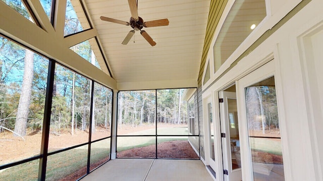 151 Cypress Dr, Mccormick, SC 29835 - unfurnished sunroom with lofted ceiling, plenty of natural light, and ceiling fan