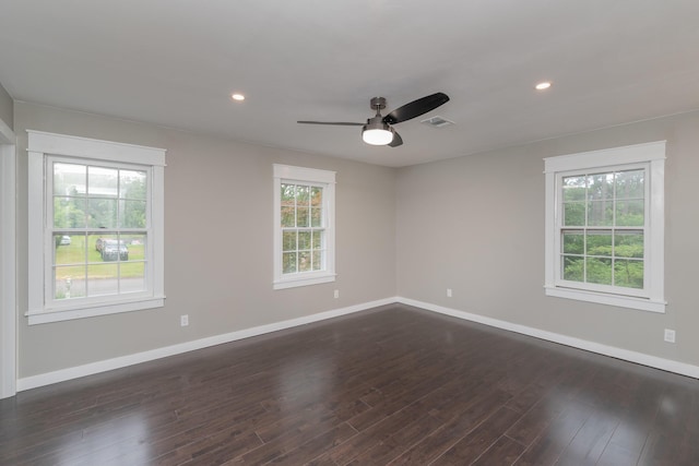 1 Partridge Ct, Aiken, SC 29803 - spare room featuring healthy amount of natural light, dark wood-style floors, a ceiling fan, and recessed lighting