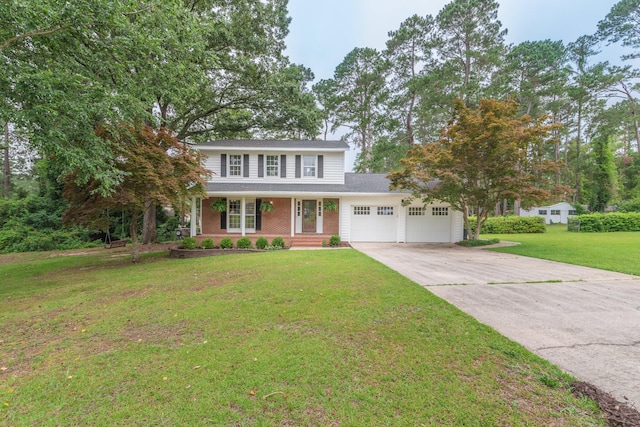 1 Partridge Ct, Aiken, SC 29803 - traditional-style home with a garage, concrete driveway, covered porch, a front yard, and a shingled roof