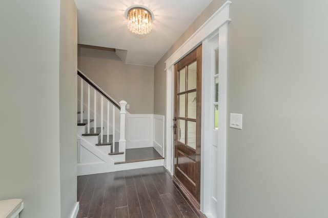 1 Partridge Ct, Aiken, SC 29803 - foyer entrance featuring wood finished floors, a chandelier, and stairs