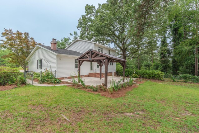 1 Partridge Ct, Aiken, SC 29803 - view of side of home featuring a gazebo, a patio area, crawl space, a chimney, and a shingled roof