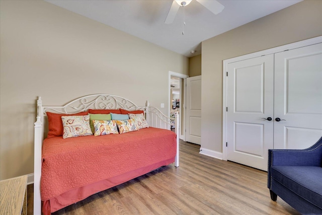 186 Tara Dr, Mccormick, SC 29835 - bedroom featuring baseboards, a ceiling fan, a closet, and wood finished floors