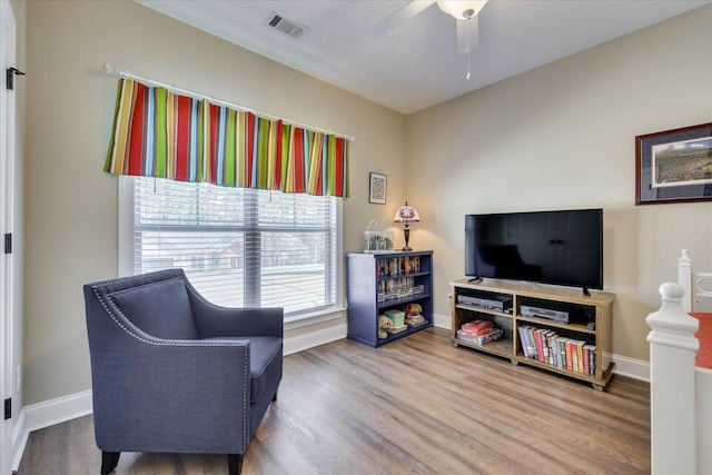186 Tara Dr, Mccormick, SC 29835 - living area featuring baseboards, ceiling fan, visible vents, and wood finished floors