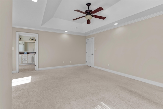 631 Dunrobin Ln, Grovetown, GA 30813 - interior space featuring crown molding, a ceiling fan, light colored carpet, and a tray ceiling