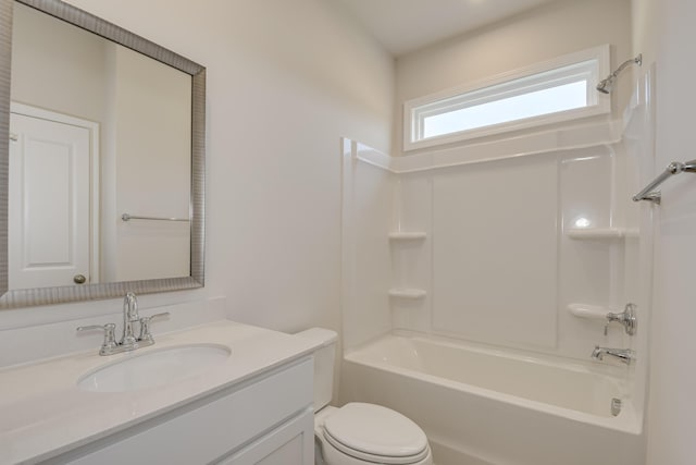 full bathroom with shower / bathtub combination, toilet, and vanity