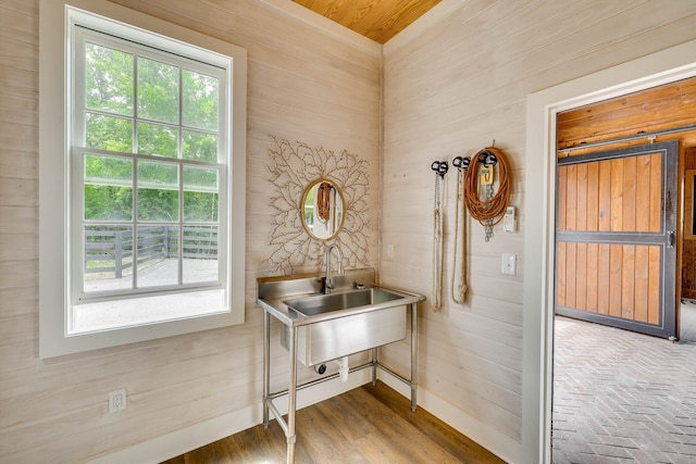 574 SW Newberry St, Aiken, SC 29801 - bathroom with plenty of natural light, wooden walls, and wooden ceiling
