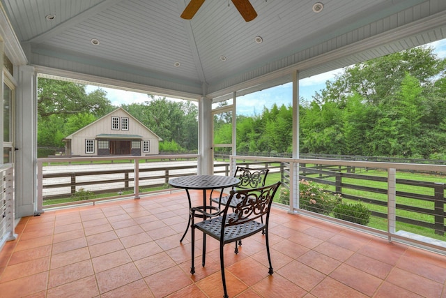574 SW Newberry St, Aiken, SC 29801 - sunroom / solarium with a ceiling fan and view of scattered trees