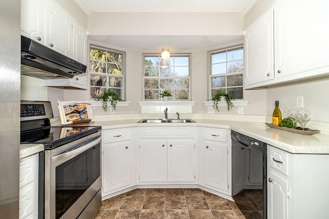 kitchen featuring dishwasher, white cabinetry, sink, plenty of natural light, and electric stove