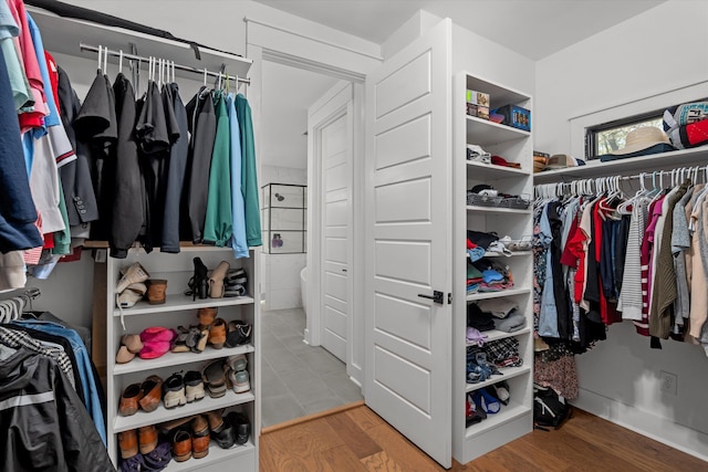 walk in closet featuring wood finished floors