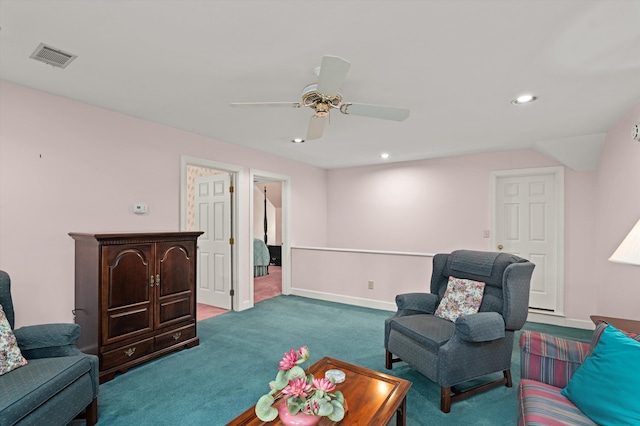 714 Jones Crk, Evans, GA 30809 - living area with carpet flooring, recessed lighting, a ceiling fan, and baseboards
