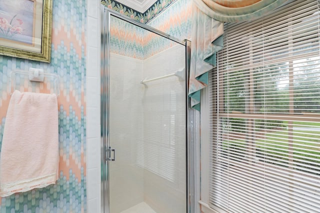 714 Jones Crk, Evans, GA 30809 - bathroom featuring wallpapered walls and a stall shower