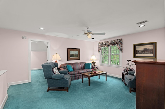714 Jones Crk, Evans, GA 30809 - carpeted living area featuring baseboards, a ceiling fan, and recessed lighting