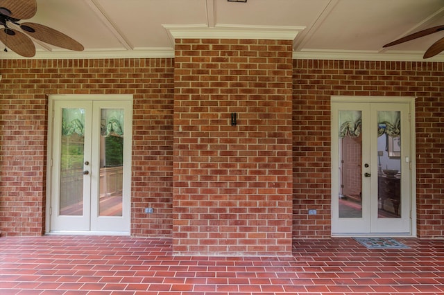 714 Jones Crk, Evans, GA 30809 - doorway to property with french doors, brick siding, and a ceiling fan