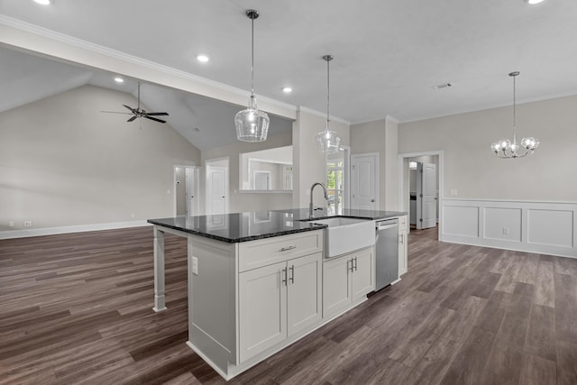 1216 Elbron Dr, Augusta, GA 30909 - kitchen featuring dishwasher, a sink, open floor plan, a kitchen island with sink, and a ceiling fan