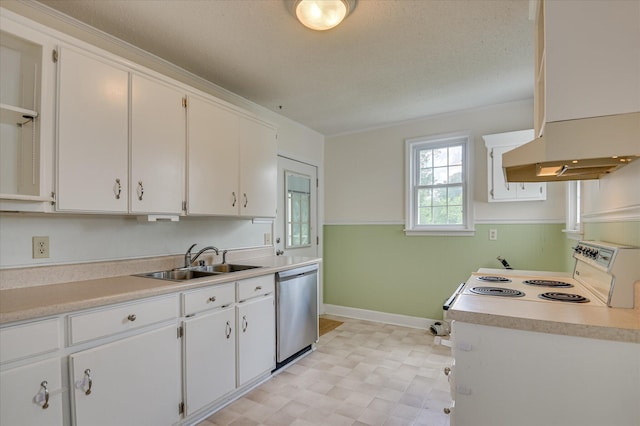 538 Hickman Rd, Augusta, GA 30904 - kitchen with under cabinet range hood, light flooring, white cabinets, dishwasher, and light countertops