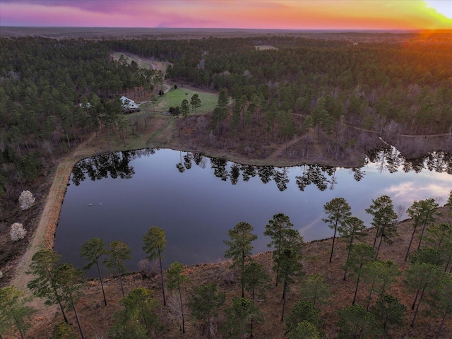 aerial view with a view of trees and a water view